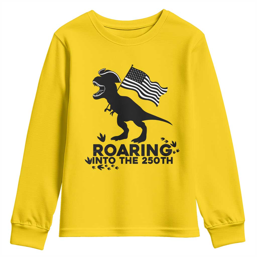 Funny Patriotic Dinosaur Youth Sweatshirt Roaring Into The 250th Anniversary TS12 Daisy Print Your Wear