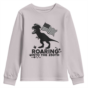 Funny Patriotic Dinosaur Youth Sweatshirt Roaring Into The 250th Anniversary TS12 Ice Gray Print Your Wear