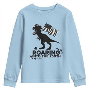 Funny Patriotic Dinosaur Youth Sweatshirt Roaring Into The 250th Anniversary TS12 Light Blue Print Your Wear