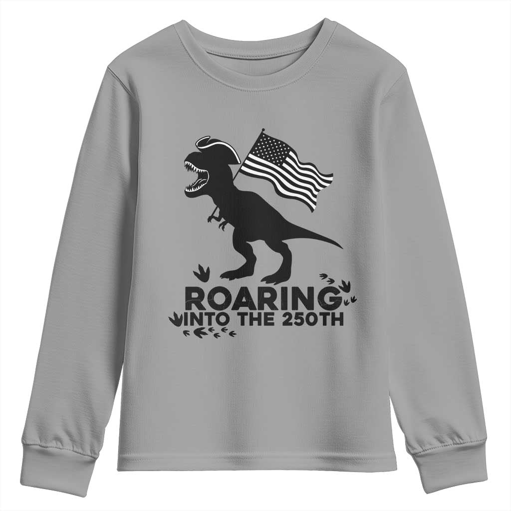 Funny Patriotic Dinosaur Youth Sweatshirt Roaring Into The 250th Anniversary TS12 Sport Gray Print Your Wear