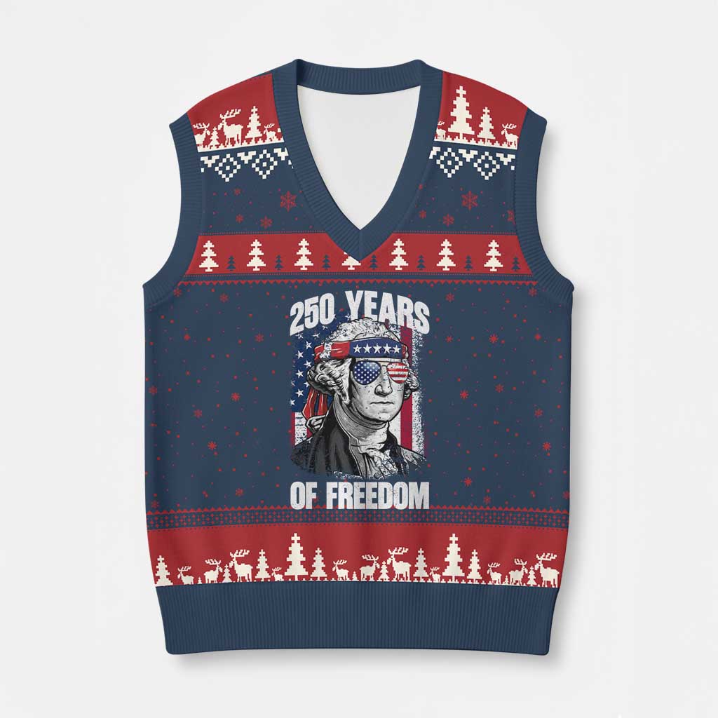 George Washington Founding Father V-Neck Knit Sweater Vest 250 Years Of Freedom TS12 Navy Red Print Your Wear