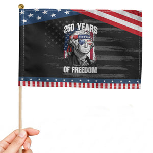 George Washington Founding Father Patriotic Handheld Flag 250 Years Of Freedom TS12 Distressed 8.2" × 5.5" Black Blue Print Your Wear