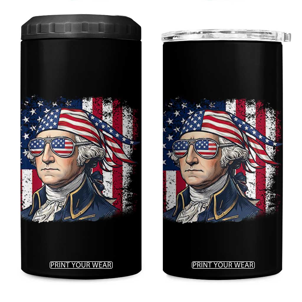George Washington Patriotic 4 in 1 Can Cooler Tumbler USA 250th Anniversary TS12 One Size: 16 oz Black Print Your Wear