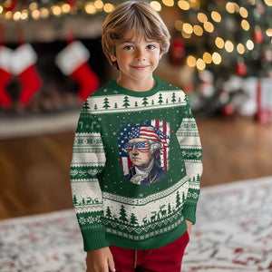 George Washington Patriotic Ugly Christmas Sweater USA 250th Anniversary TS12 Forest Green Beige Print Your Wear