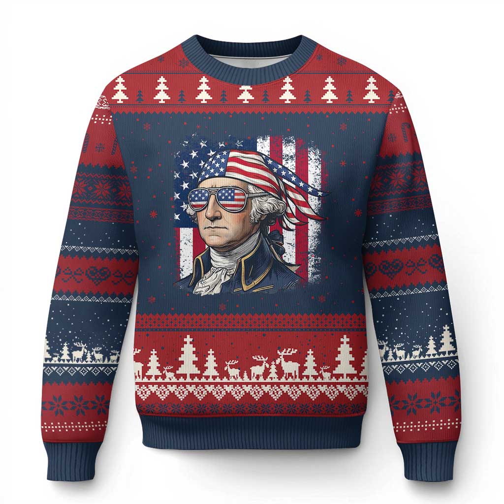George Washington Patriotic Ugly Christmas Sweater USA 250th Anniversary TS12 Navy Red Print Your Wear
