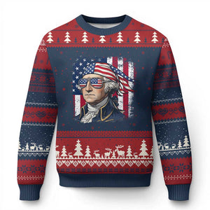 George Washington Patriotic Ugly Christmas Sweater USA 250th Anniversary TS12 Navy Red Print Your Wear