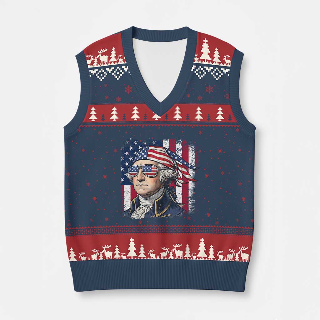 George Washington Patriotic V-Neck Knit Sweater Vest USA 250th Anniversary TS12 Navy Red Print Your Wear