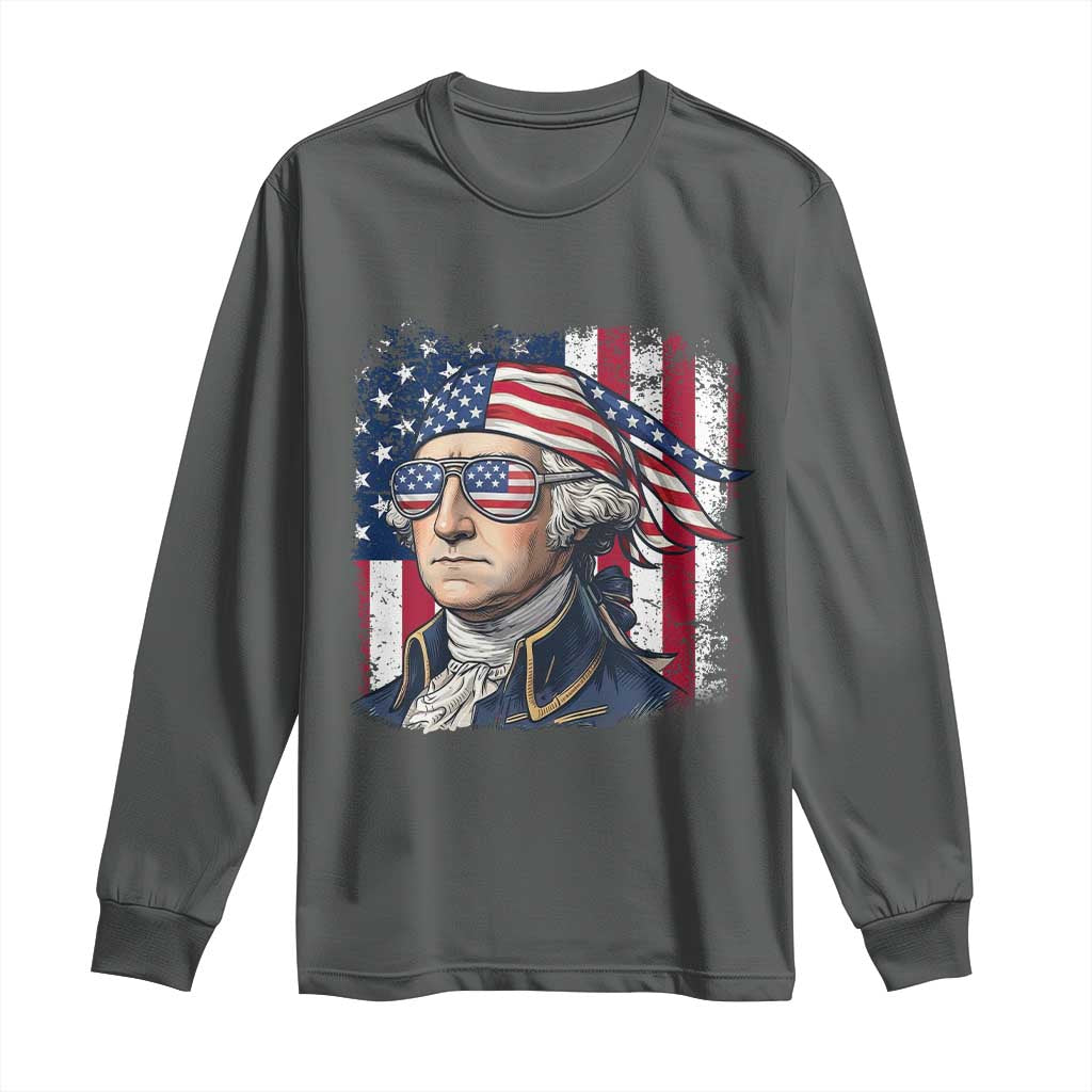 George Washington Patriotic Long Sleeve Shirt USA 250th Anniversary TS12 Dark Heather Print Your Wear