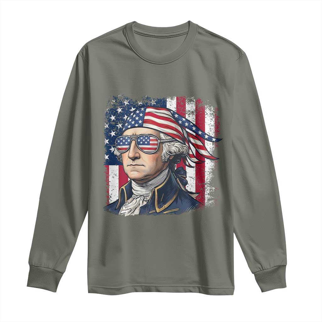 George Washington Patriotic Long Sleeve Shirt USA 250th Anniversary TS12 Military Green Print Your Wear