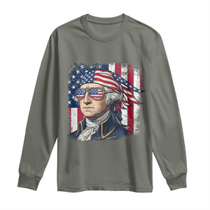 George Washington Patriotic Long Sleeve Shirt USA 250th Anniversary TS12 Military Green Print Your Wear
