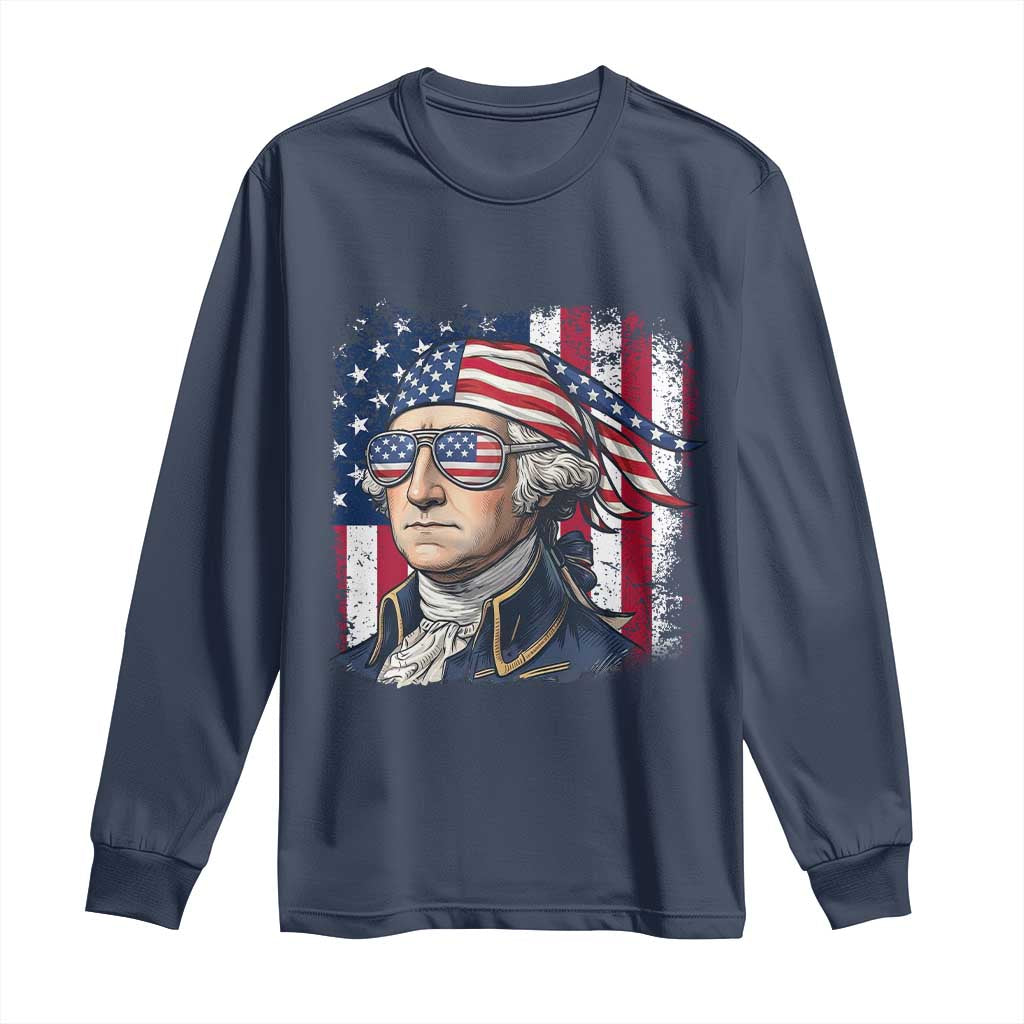 George Washington Patriotic Long Sleeve Shirt USA 250th Anniversary TS12 Navy Print Your Wear