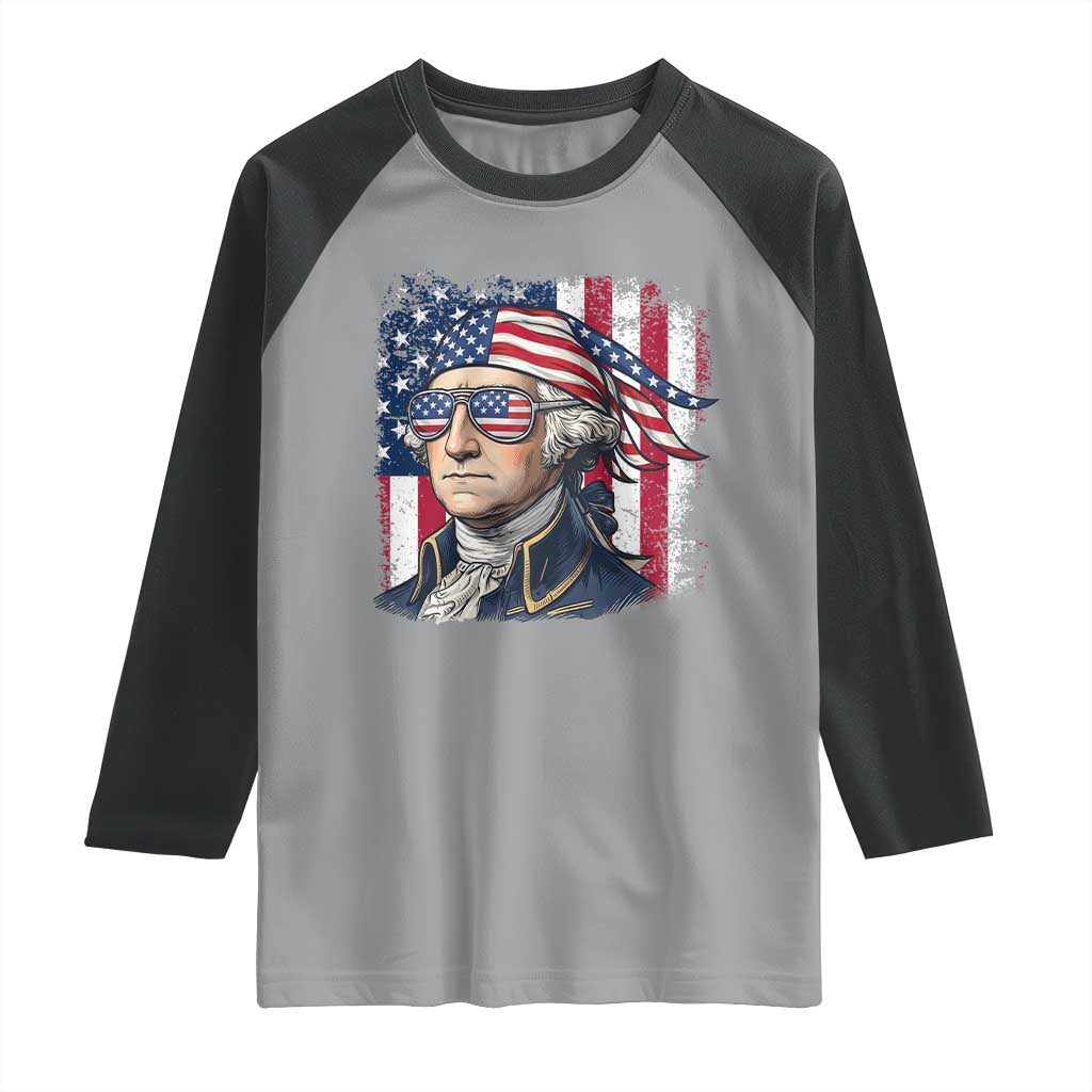 George Washington Patriotic Raglan Shirt USA 250th Anniversary TS12 Sport Gray Black Print Your Wear