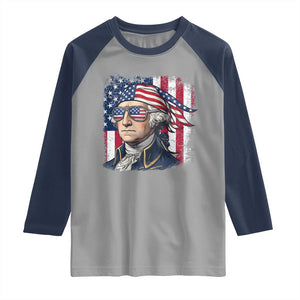 George Washington Patriotic Raglan Shirt USA 250th Anniversary TS12 Sport Gray Navy Print Your Wear