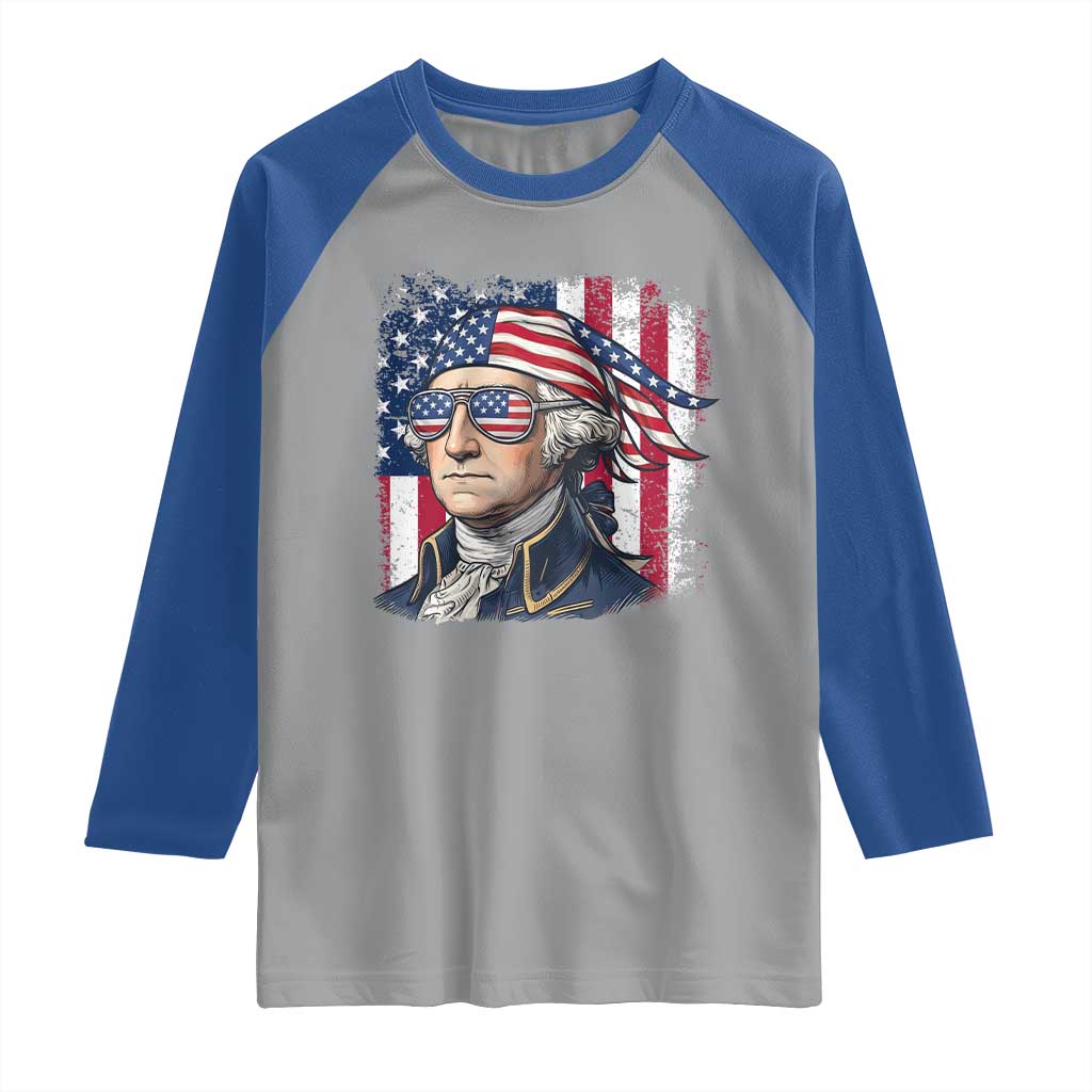 George Washington Patriotic Raglan Shirt USA 250th Anniversary TS12 Sport Gray Royal Print Your Wear