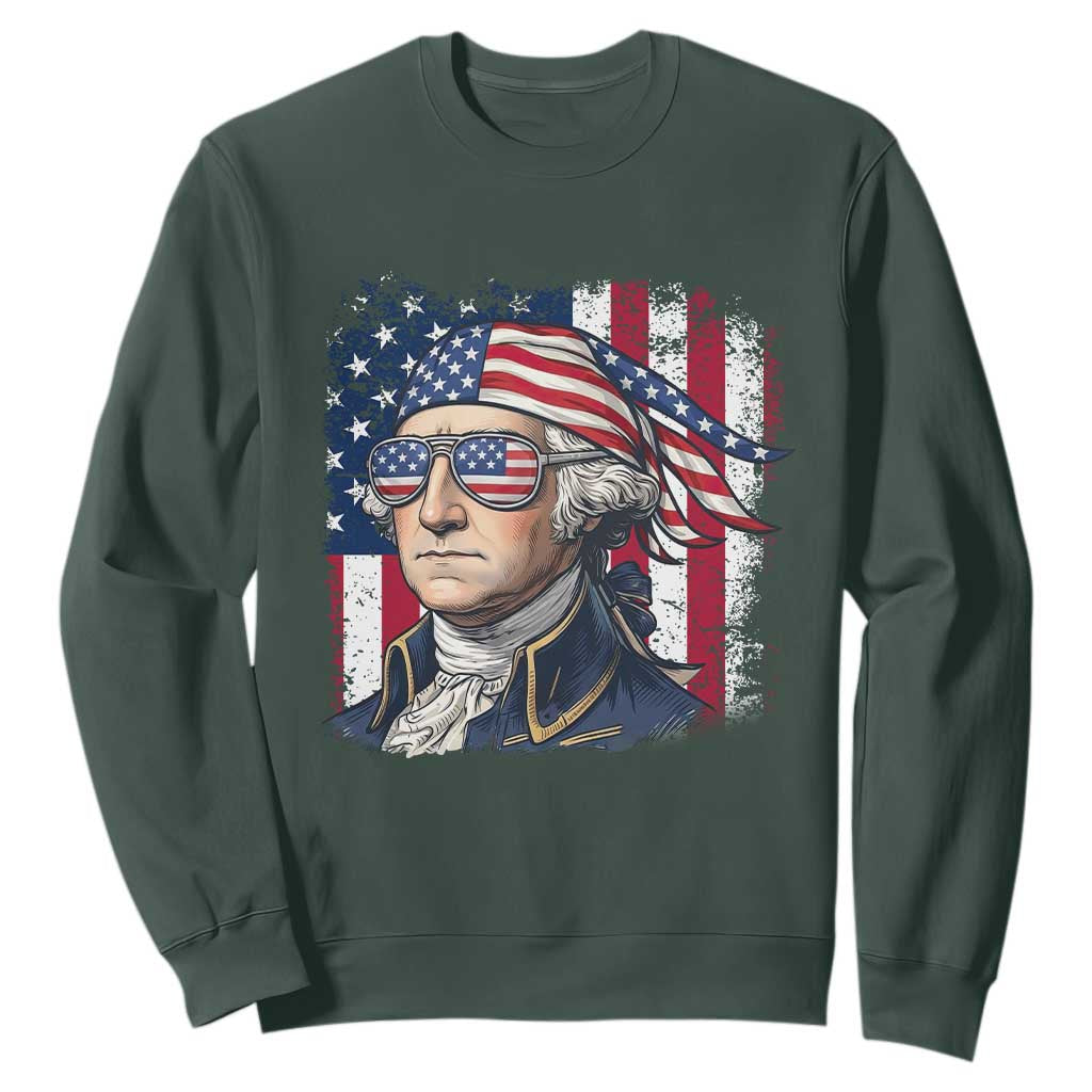 George Washington Patriotic Sweatshirt USA 250th Anniversary TS12 Dark Forest Green Print Your Wear