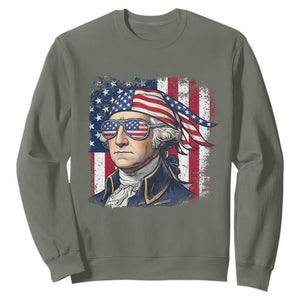 George Washington Patriotic Sweatshirt USA 250th Anniversary TS12 Military Green Print Your Wear