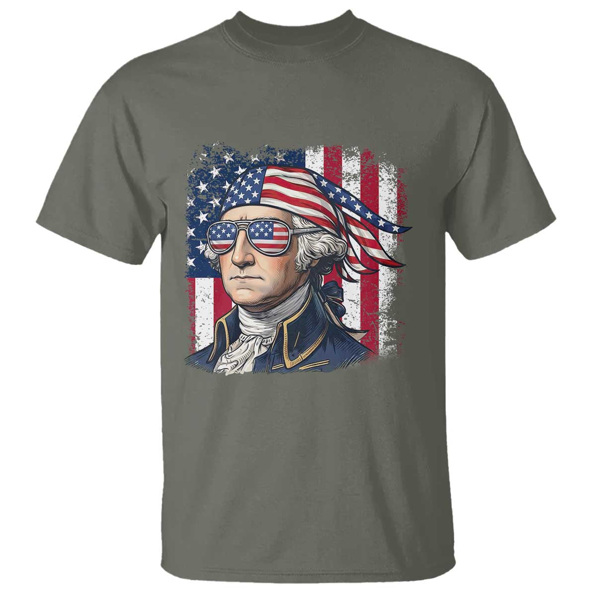 George Washington Patriotic T Shirt USA 250th Anniversary TS12 Military Green Print Your Wear