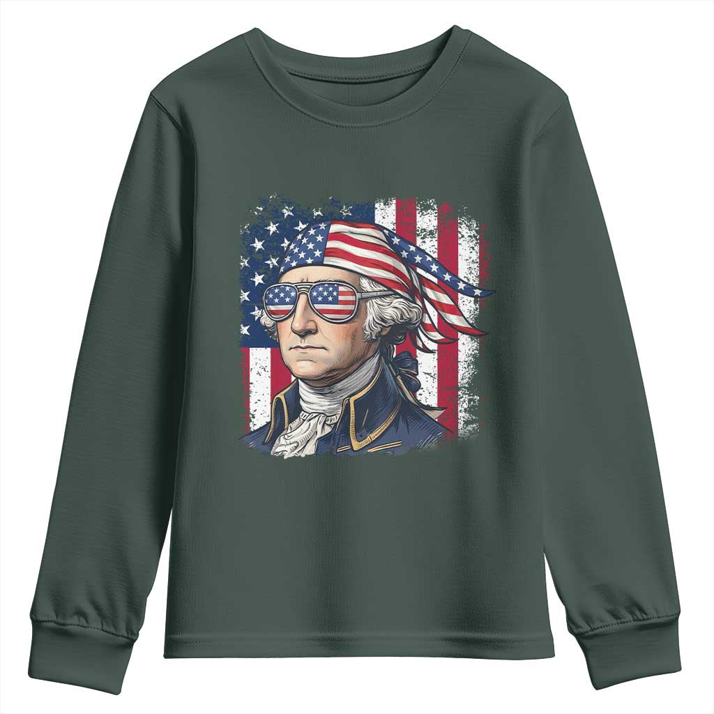 George Washington Patriotic Youth Sweatshirt USA 250th Anniversary TS12 Dark Forest Green Print Your Wear