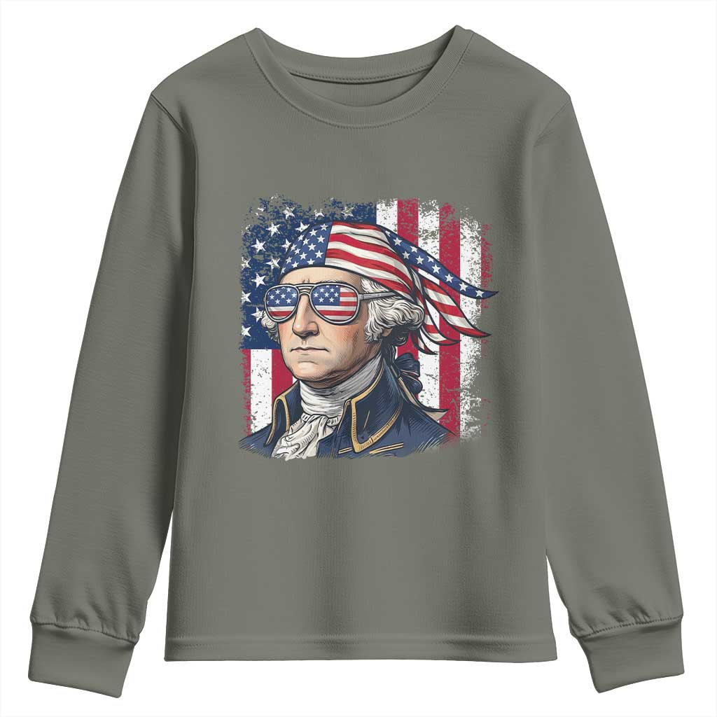 George Washington Patriotic Youth Sweatshirt USA 250th Anniversary TS12 Military Green Print Your Wear