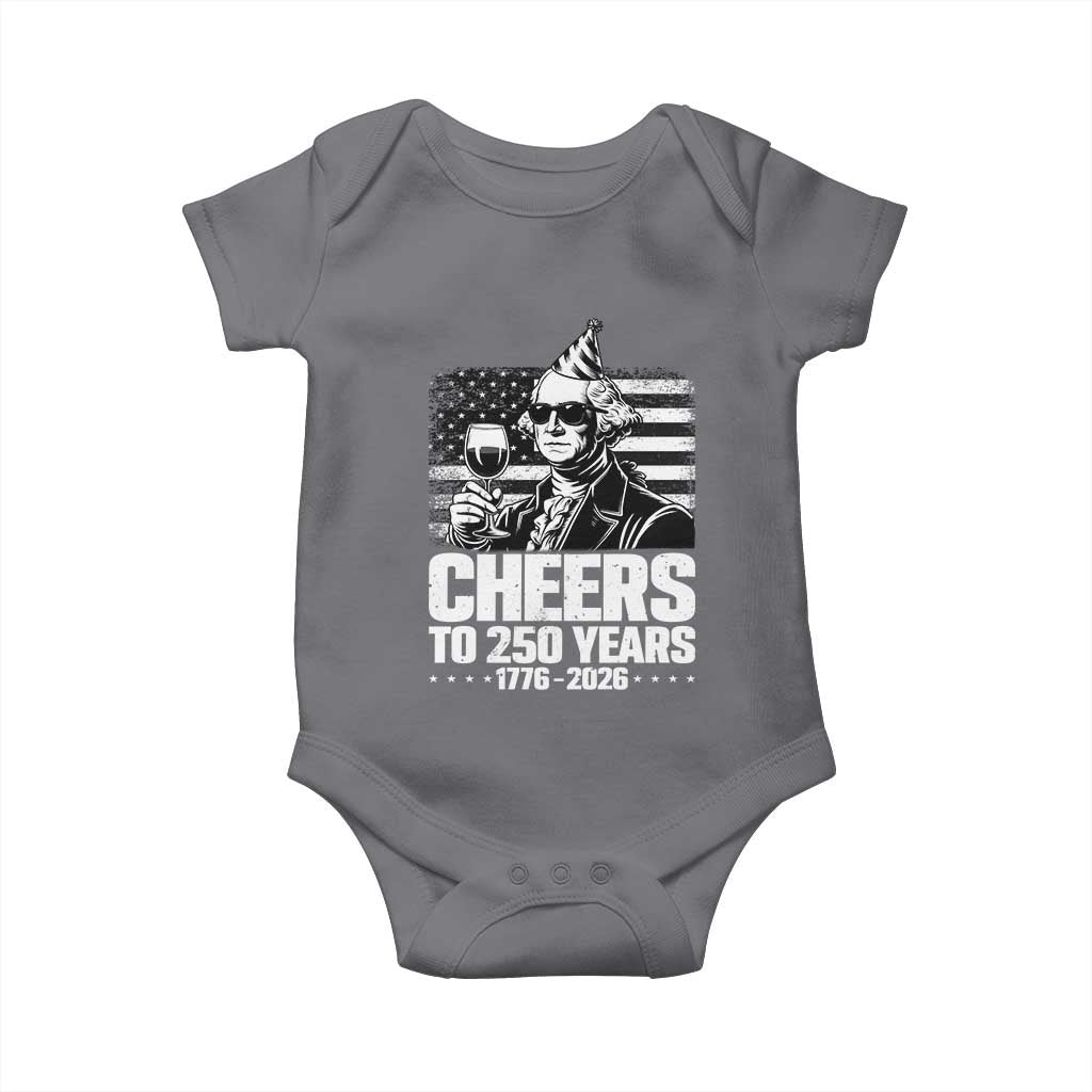 Funny George Washington Cheers To 250 Years Baby Onesie TS12 Charcoal Print Your Wear