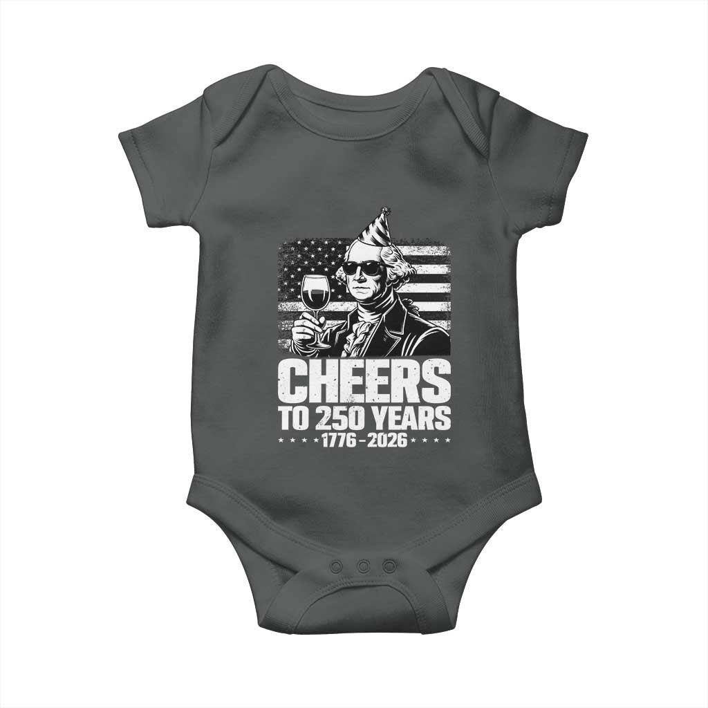Funny George Washington Cheers To 250 Years Baby Onesie TS12 Dark Heather Print Your Wear