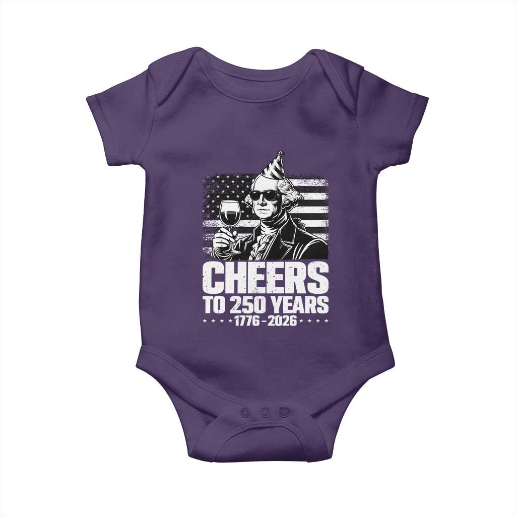 Funny George Washington Cheers To 250 Years Baby Onesie TS12 Purple Print Your Wear