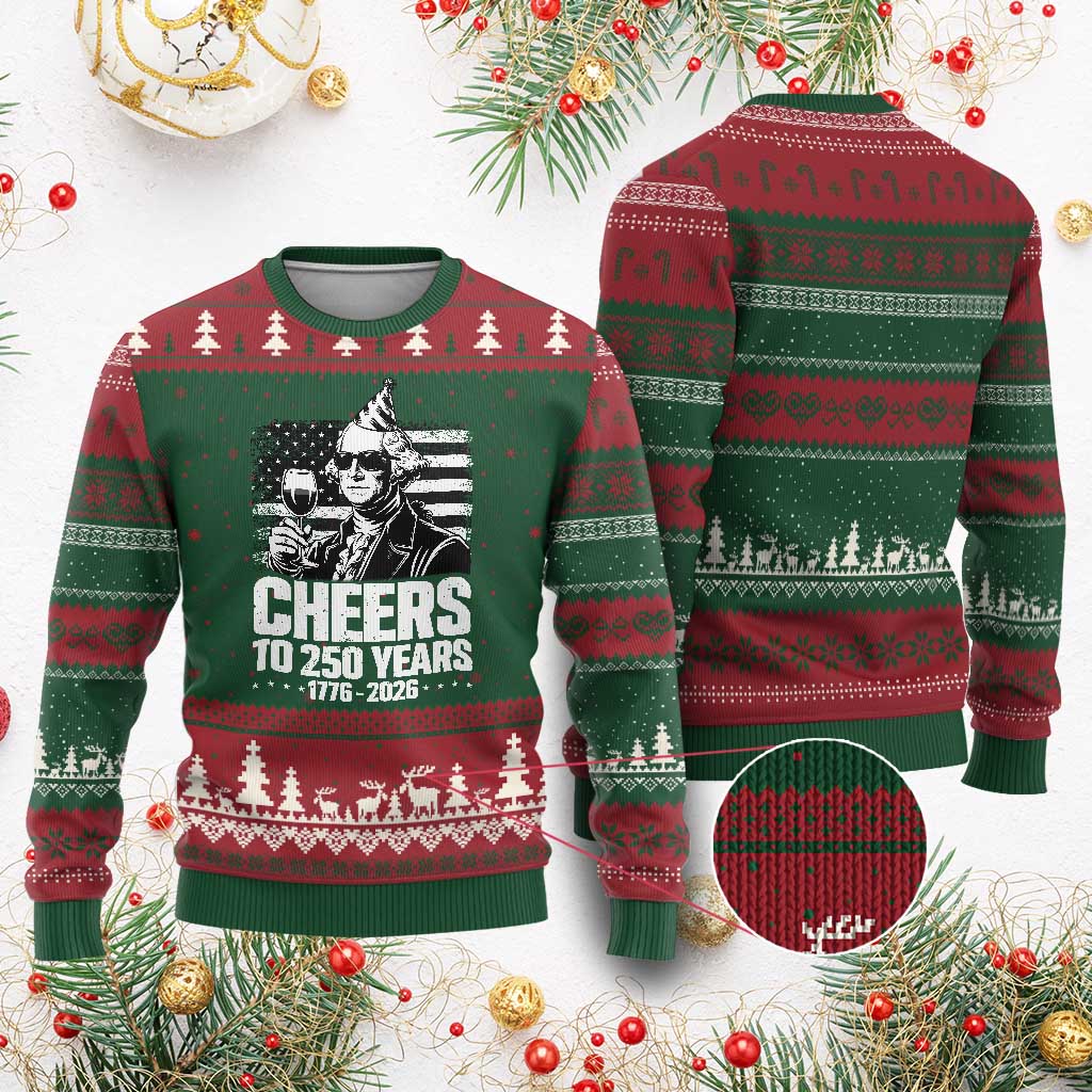 Funny George Washington Cheers To 250 Years Ugly Christmas Sweater TS12 Red Green Print Your Wear
