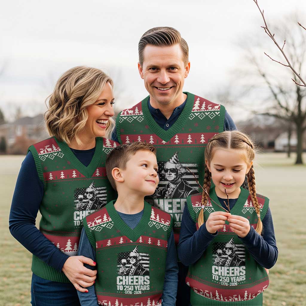 Funny George Washington Cheers To 250 Years V-Neck Knit Sweater Vest TS12 Red Green Print Your Wear