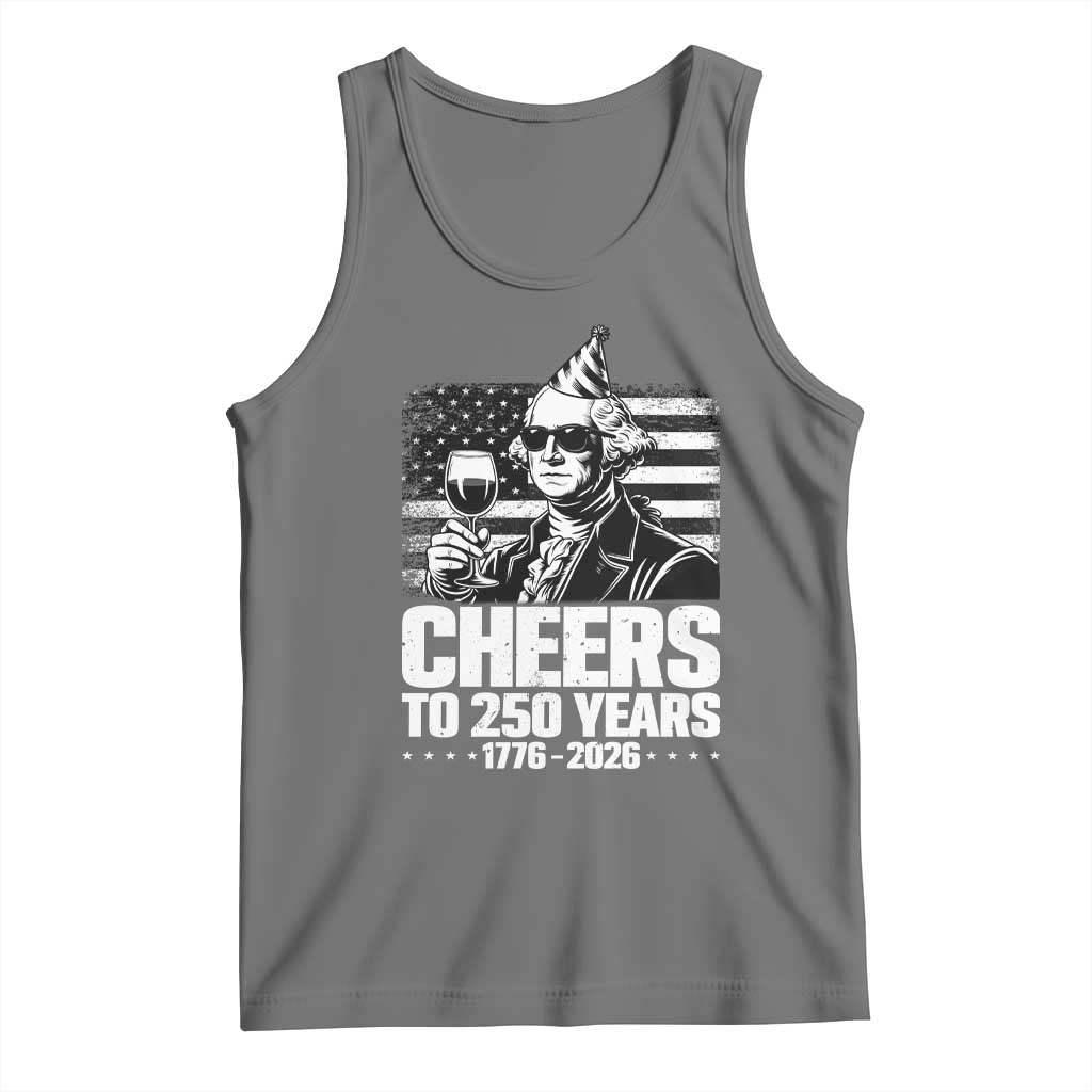 Funny George Washington Cheers To 250 Years Tank Top TS12 Black Heather Print Your Wear