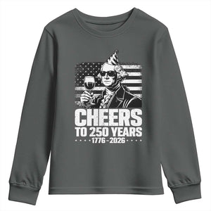 Funny George Washington Cheers To 250 Years Youth Sweatshirt TS12 Dark Heather Print Your Wear
