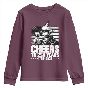 Funny George Washington Cheers To 250 Years Youth Sweatshirt TS12 Maroon Print Your Wear