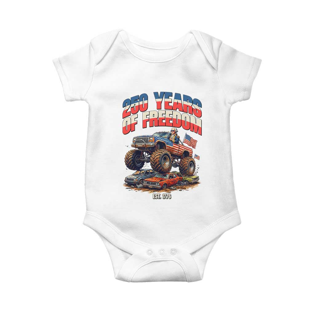 Funny George Washington Monster Truck Baby Onesie America 250th Anniversary TS12 White Print Your Wear
