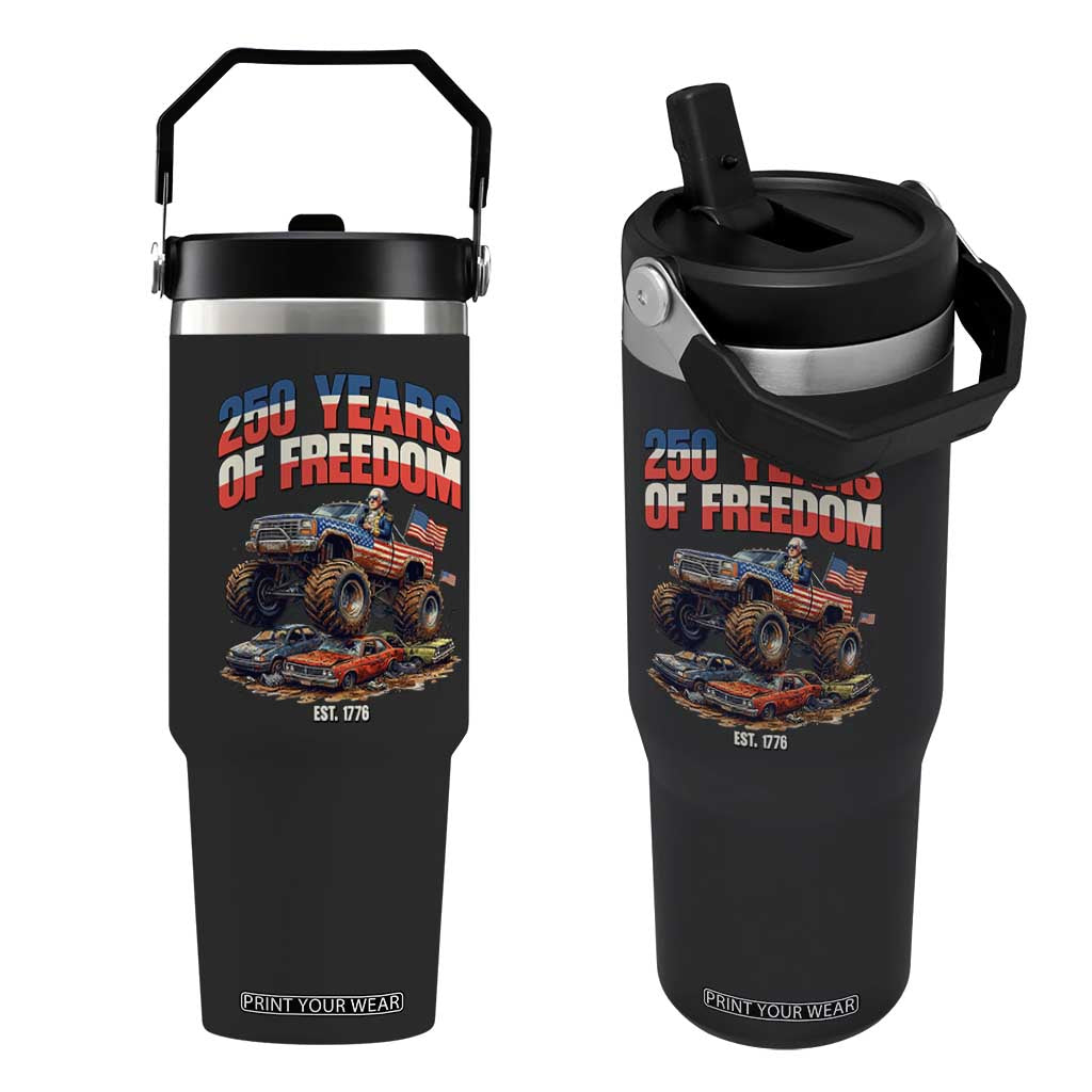 Funny George Washington Monster Truck Flip Straw Tumbler America 250th Anniversary TS12 One Size: 30 oz Black Print Your Wear