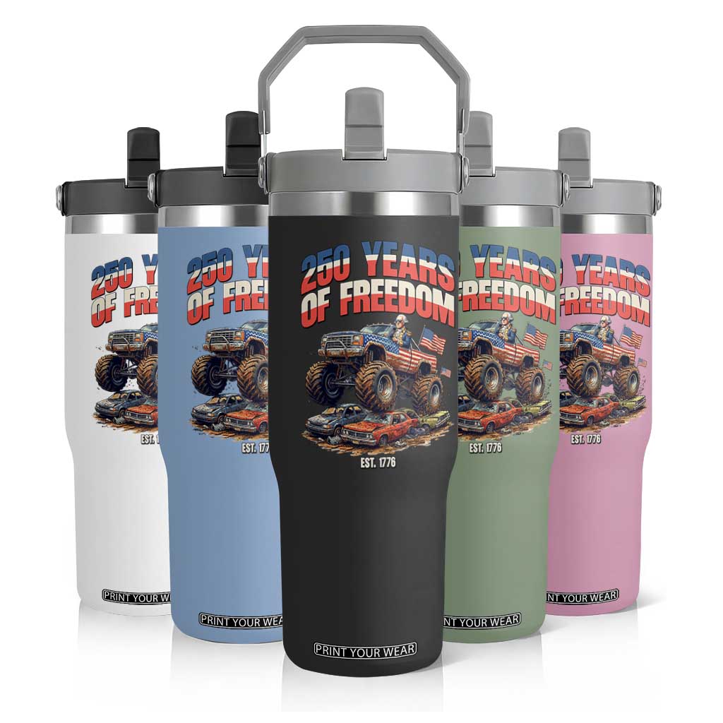 Funny George Washington Monster Truck Flip Straw Tumbler America 250th Anniversary TS12 Print Your Wear