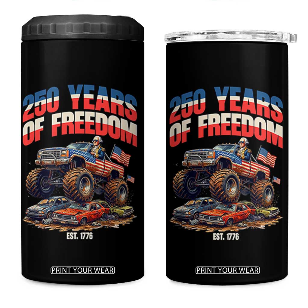 Funny George Washington Monster Truck 4 in 1 Can Cooler Tumbler America 250th Anniversary TS12 One Size: 16 oz Black Print Your Wear