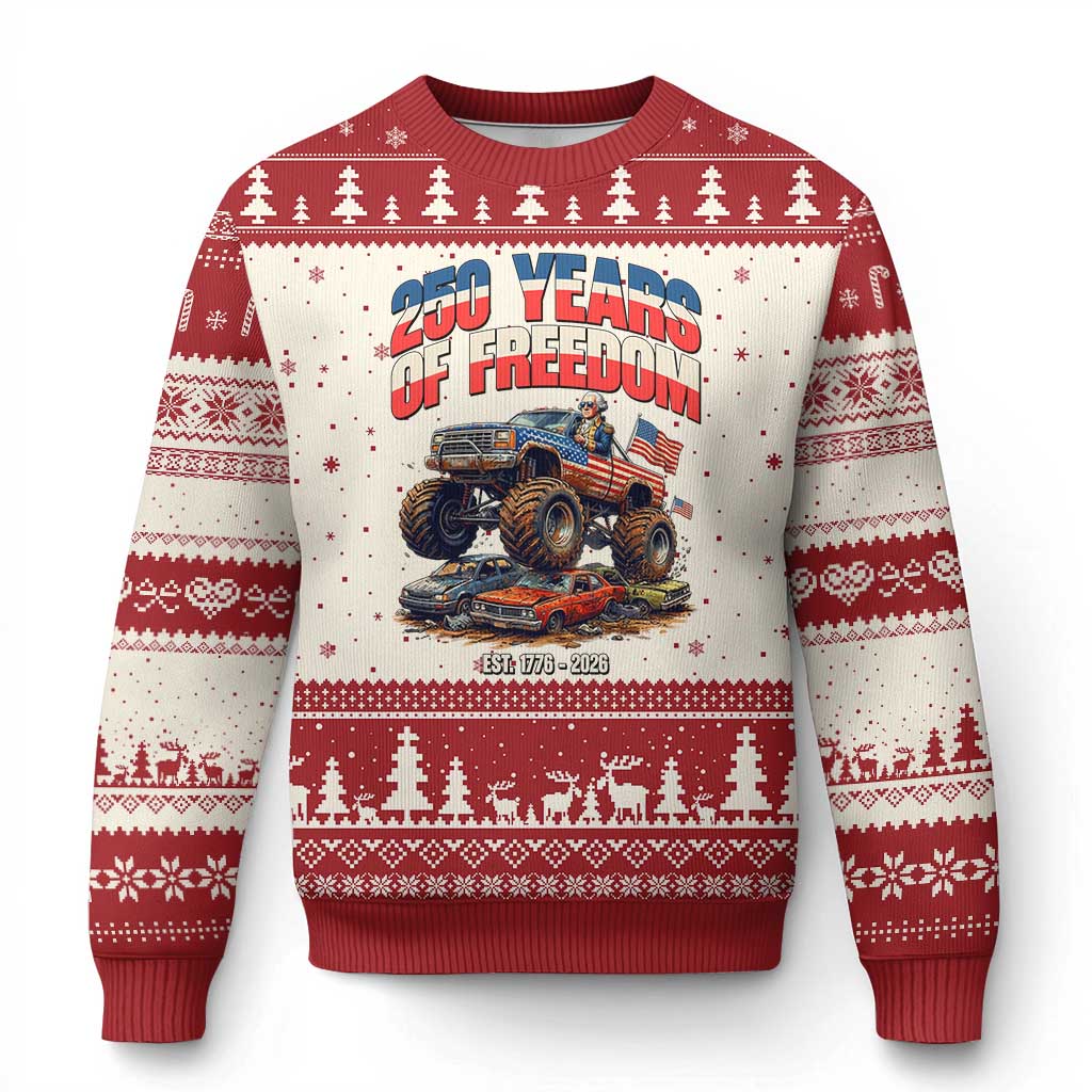 Funny George Washington Monster Truck Ugly Christmas Sweater America 250th Anniversary TS12 Beige Red Print Your Wear
