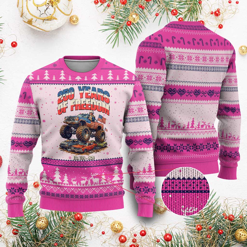 Funny George Washington Monster Truck Ugly Christmas Sweater America 250th Anniversary TS12 Hot Pink Print Your Wear