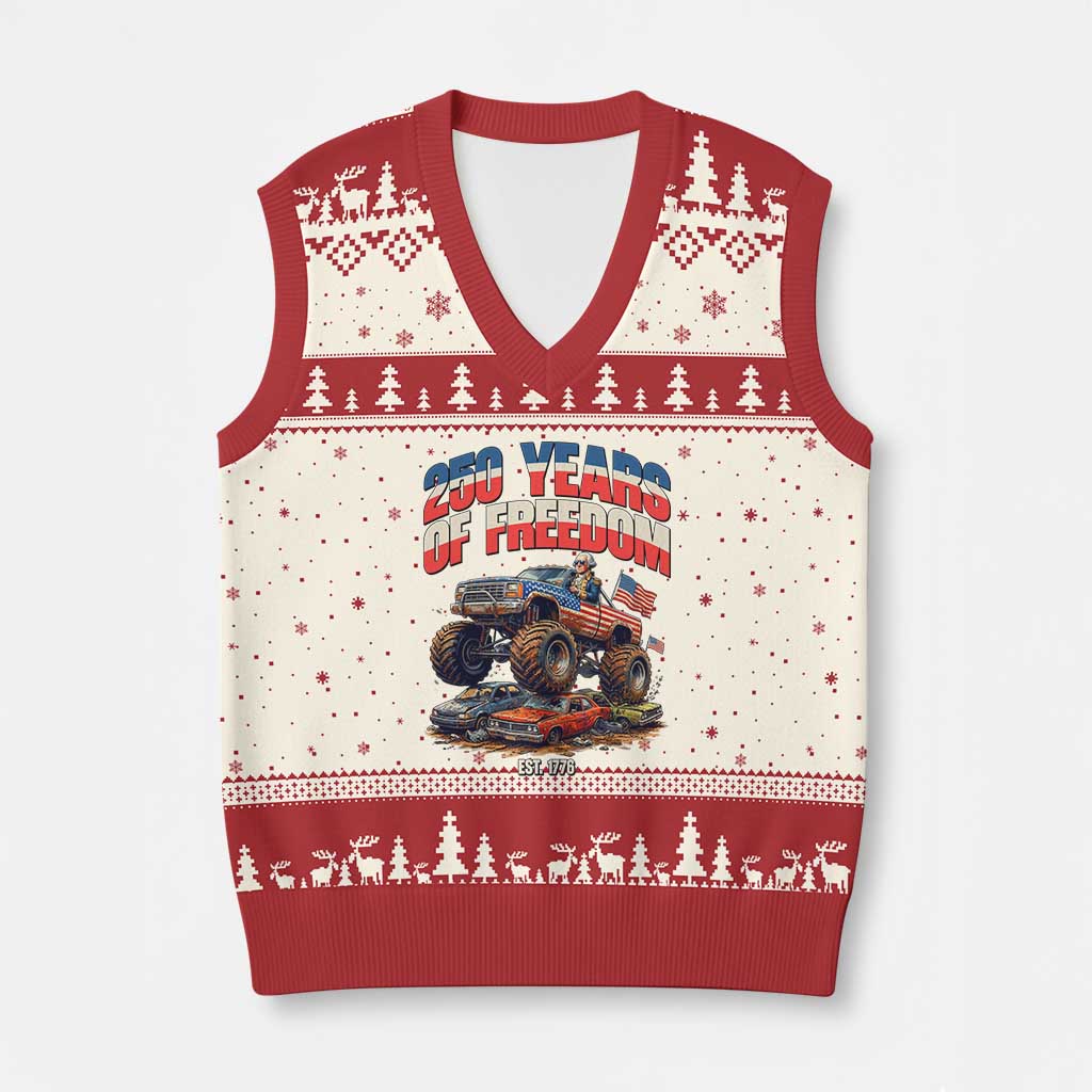 Funny George Washington Monster Truck V-Neck Knit Sweater Vest America 250th Anniversary TS12 Beige Red Print Your Wear