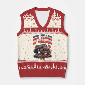 Funny George Washington Monster Truck V-Neck Knit Sweater Vest America 250th Anniversary TS12 Beige Red Print Your Wear