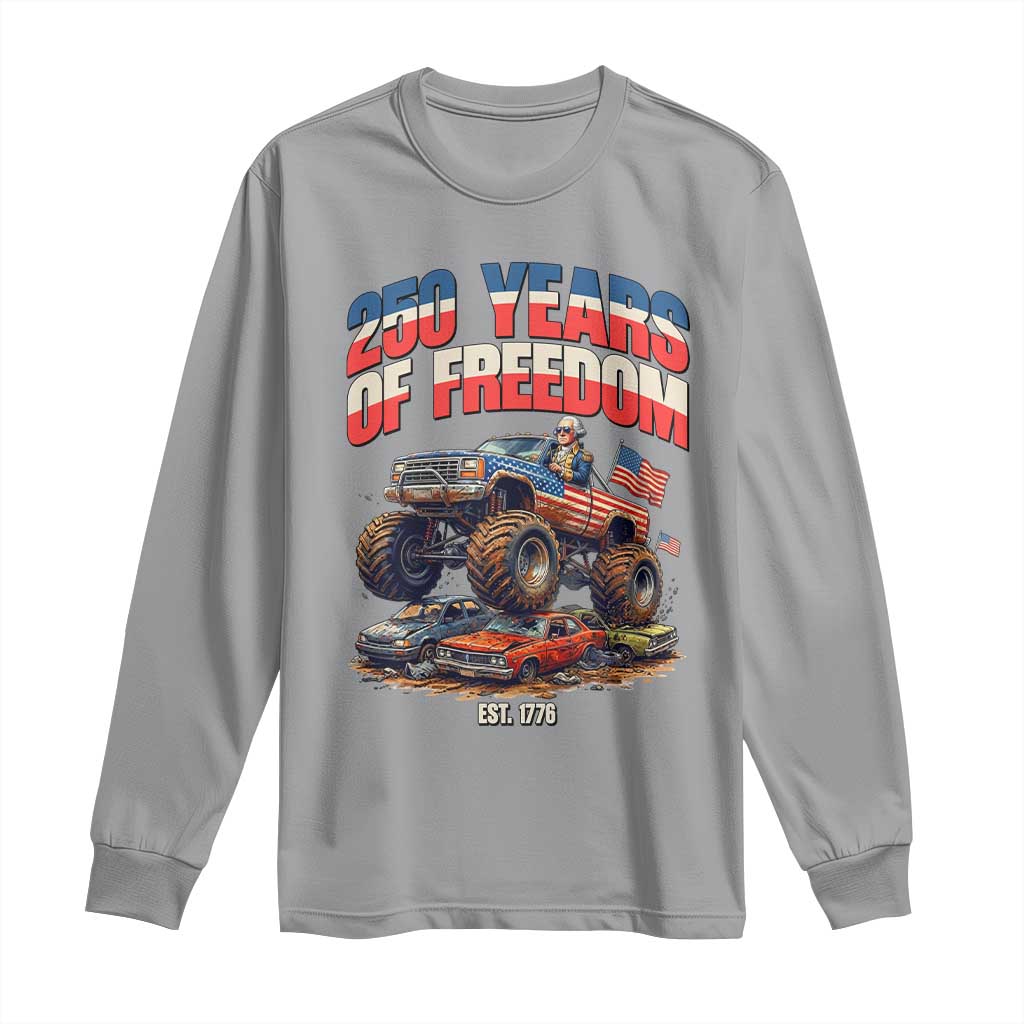 Funny George Washington Monster Truck Long Sleeve Shirt America 250th Anniversary TS12 Sport Gray Print Your Wear