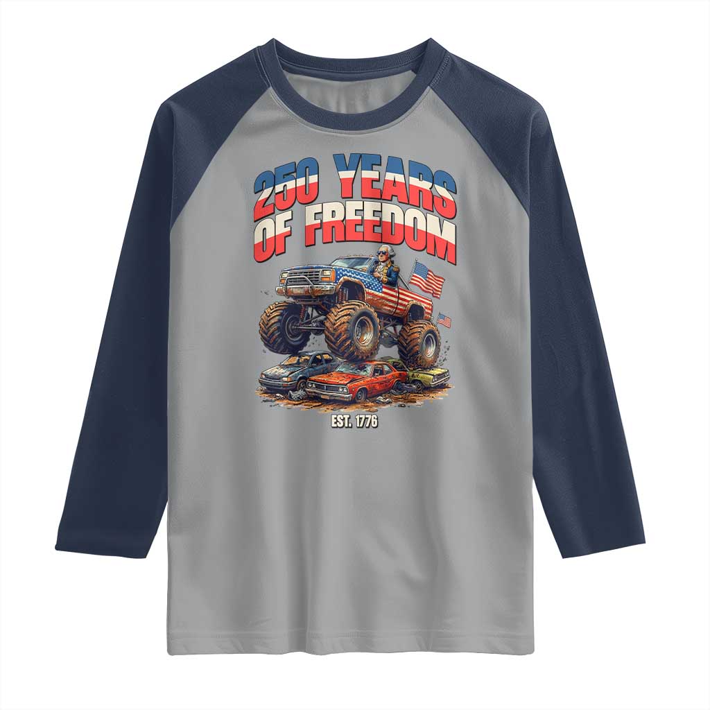 Funny George Washington Monster Truck Raglan Shirt America 250th Anniversary TS12 Sport Gray Navy Print Your Wear