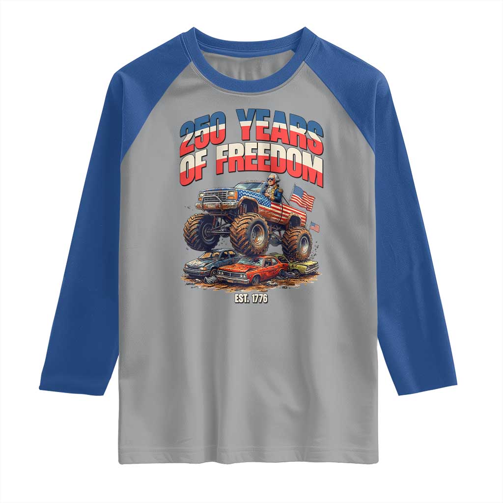 Funny George Washington Monster Truck Raglan Shirt America 250th Anniversary TS12 Sport Gray Royal Print Your Wear