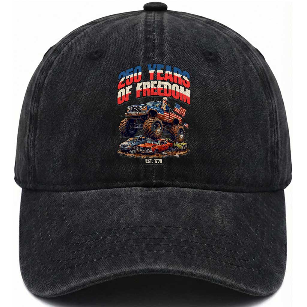 Funny George Washington Monster Truck Washed Cotton Baseball Cap America 250th Anniversary TS12 Print Your Wear