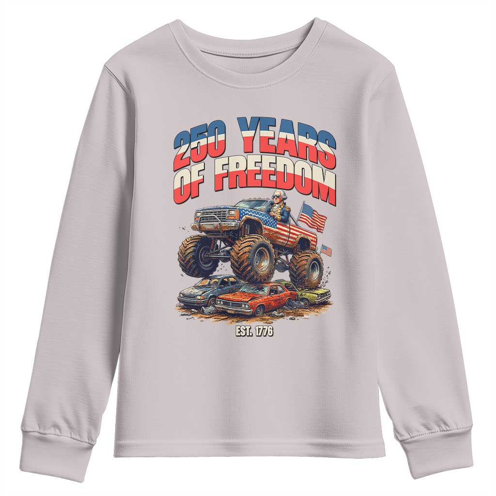 Funny George Washington Monster Truck Youth Sweatshirt America 250th Anniversary TS12 Ice Gray Print Your Wear