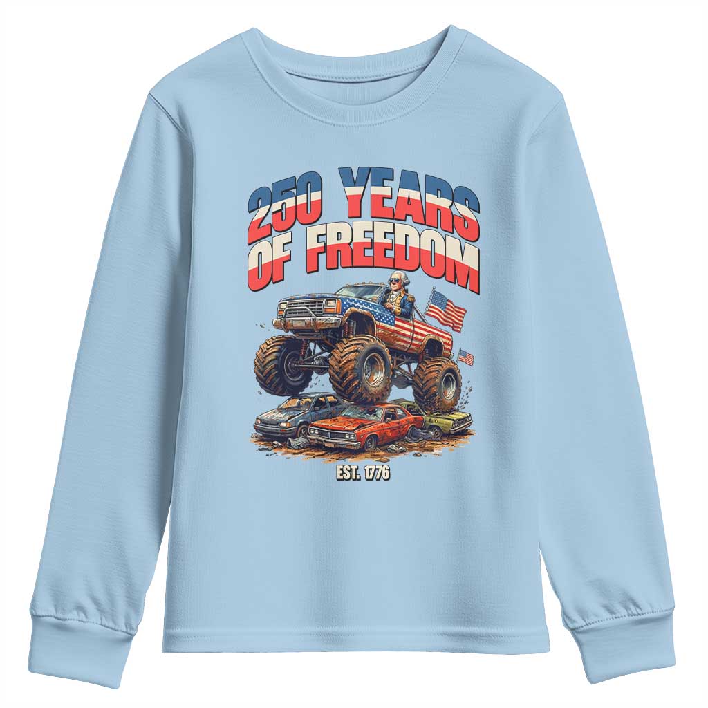 Funny George Washington Monster Truck Youth Sweatshirt America 250th Anniversary TS12 Light Blue Print Your Wear