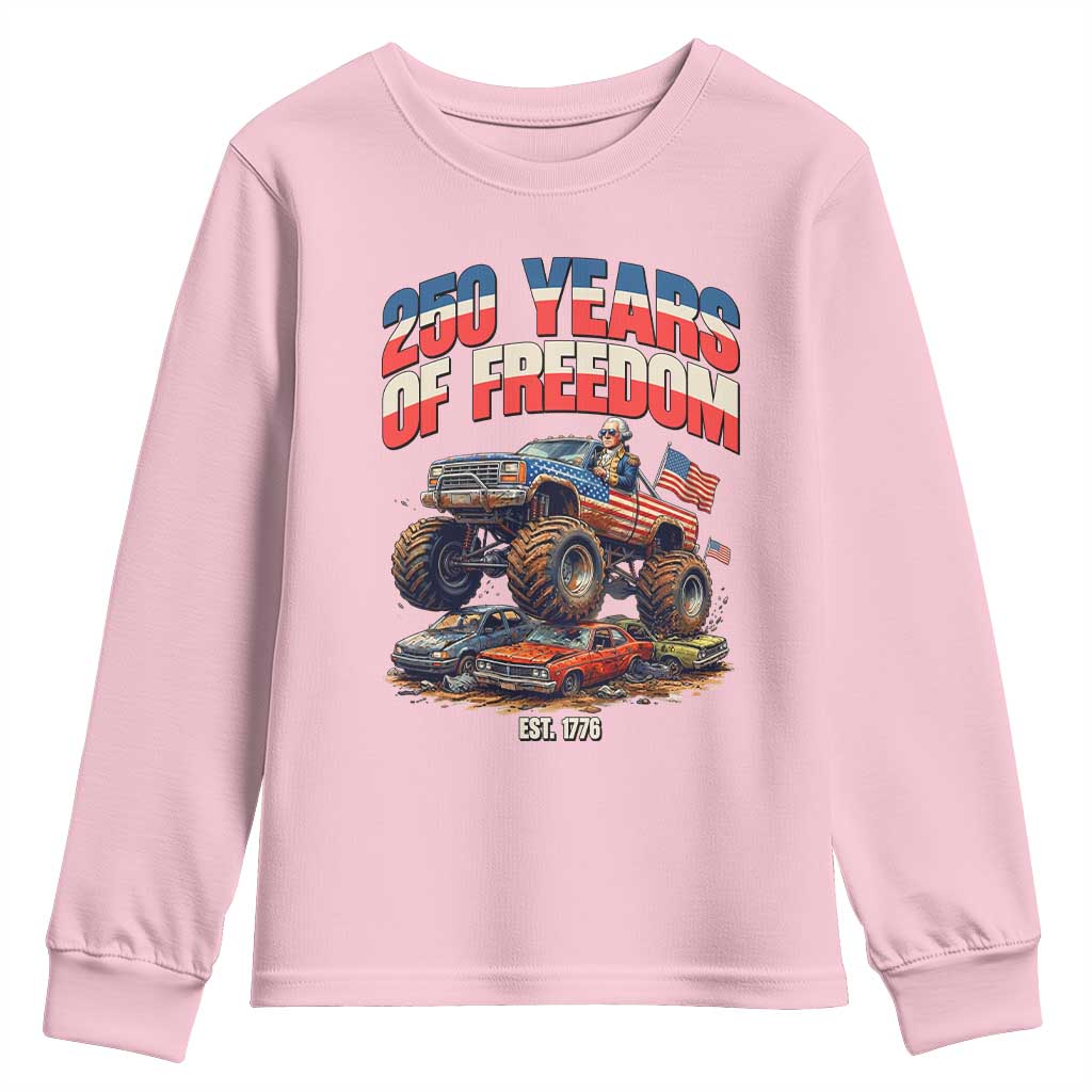 Funny George Washington Monster Truck Youth Sweatshirt America 250th Anniversary TS12 Light Pink Print Your Wear