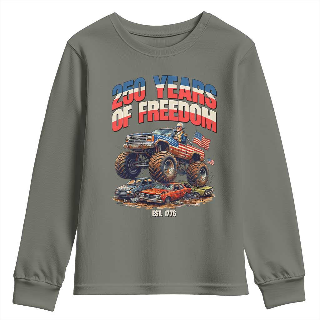 Funny George Washington Monster Truck Youth Sweatshirt America 250th Anniversary TS12 Military Green Print Your Wear