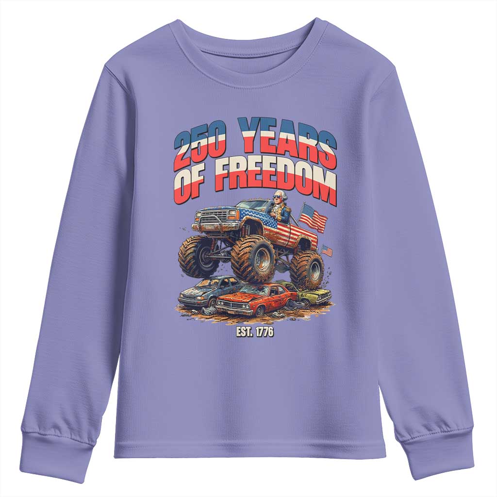 Funny George Washington Monster Truck Youth Sweatshirt America 250th Anniversary TS12 Violet Print Your Wear