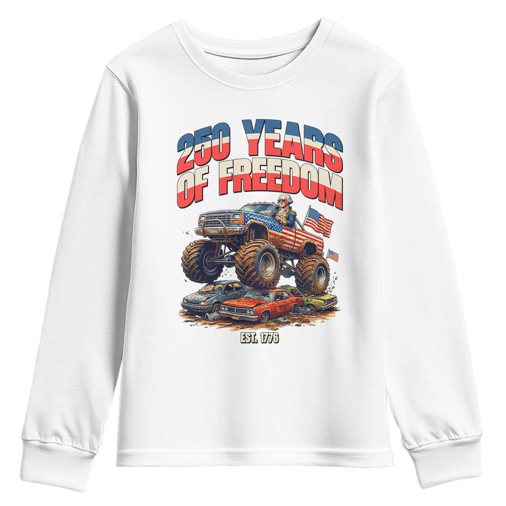 Funny George Washington Monster Truck Youth Sweatshirt America 250th Anniversary TS12 White Print Your Wear