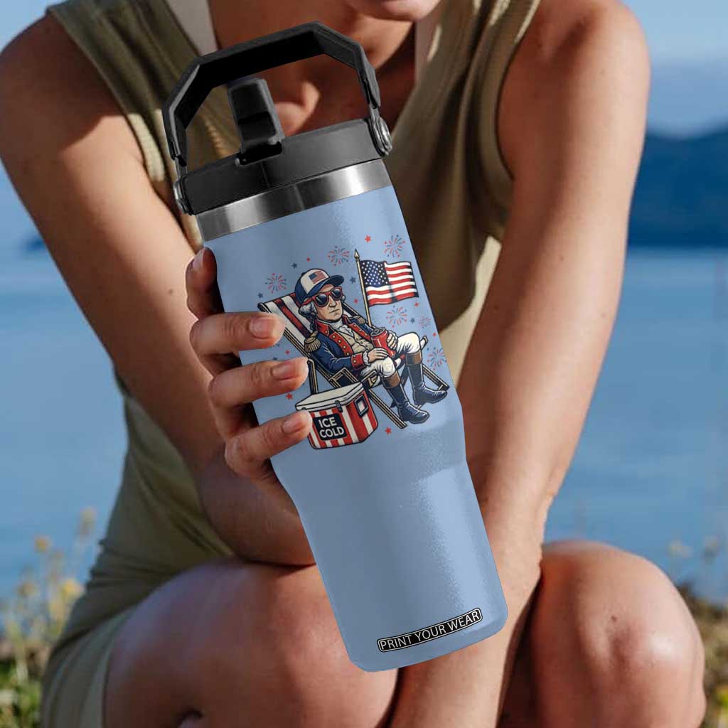 Proud American George Washington Patriotic Flip Straw Tumbler TS12 One Size: 30 oz Light Blue Print Your Wear